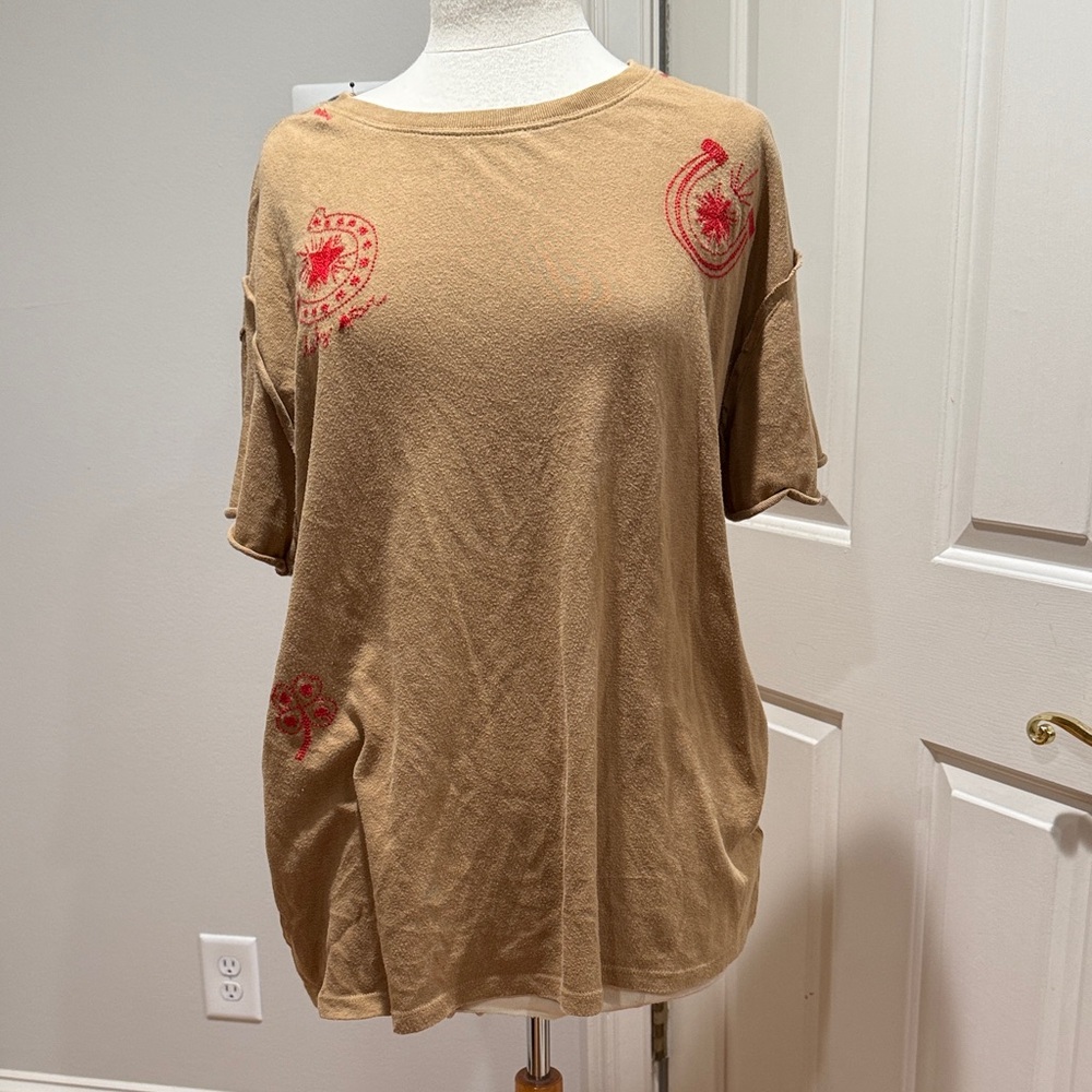 We The Free Western Embroidered Tan T Shirt L